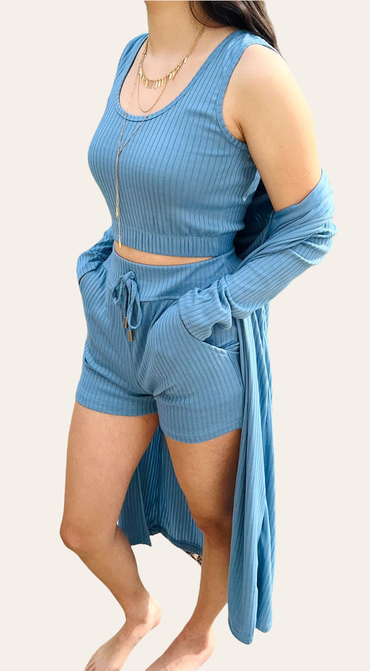 Baby Blue Shorts and Cardigan Set - Offbeat Boutique