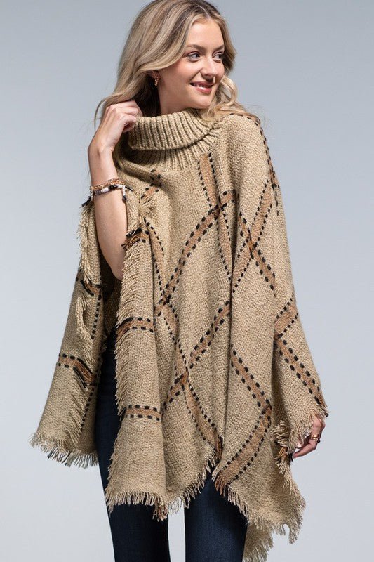 Biscuit Plaid Pancho - Offbeat Boutique