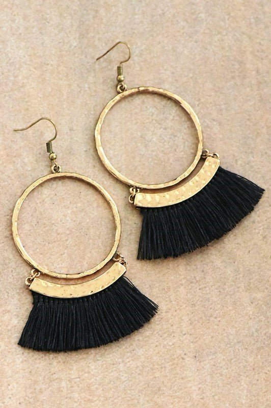 Black Washed Gold Tassel Earrings - Offbeat Boutique