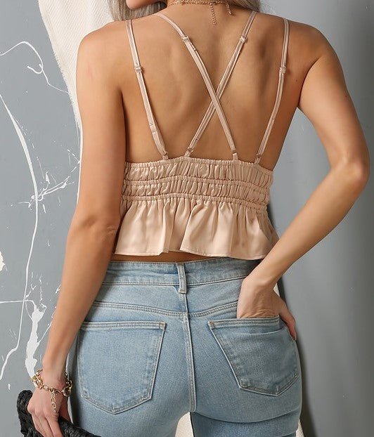 Champagne Ruffle Tie Top - Offbeat Boutique