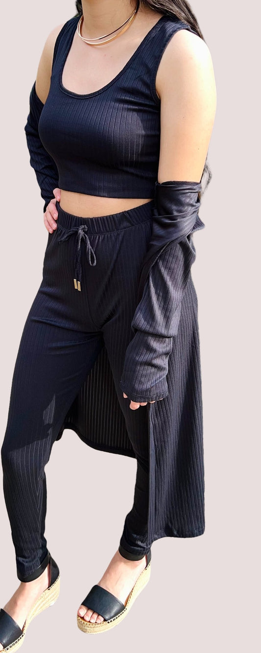 Charcoal Crop Top & Cardi Pant Set - Offbeat Boutique