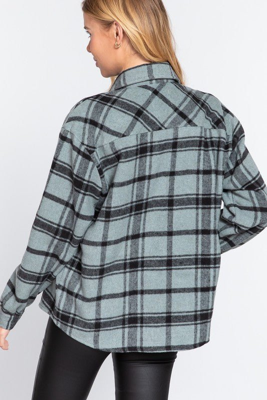 Dusty Green Plaid Shacket - Offbeat Boutique