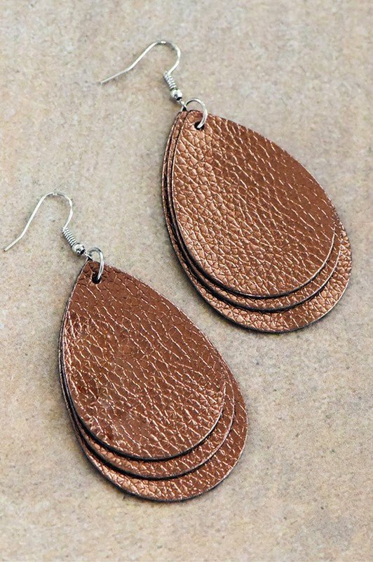 Layered Brown Leather Earrings - Offbeat Boutique