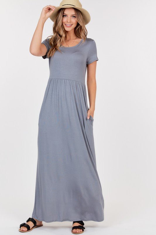 Maxi Dress Grey with Pockets - Offbeat Boutique