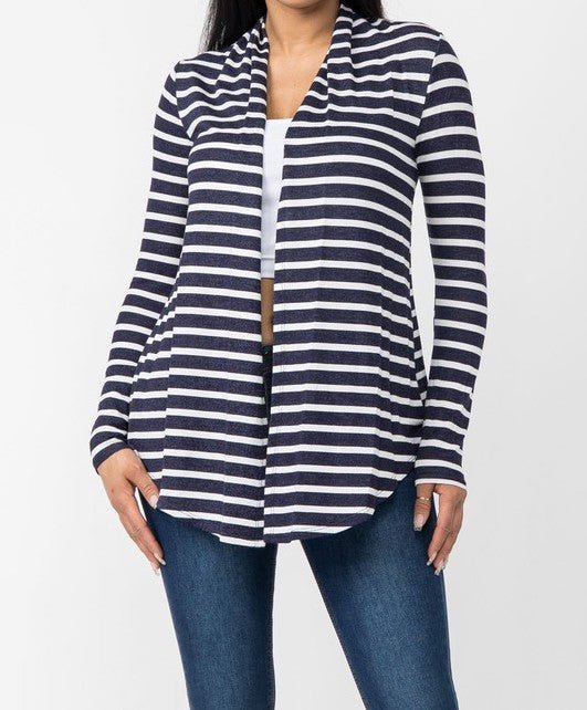 Navy Blue Striped Cardigan - Offbeat Boutique