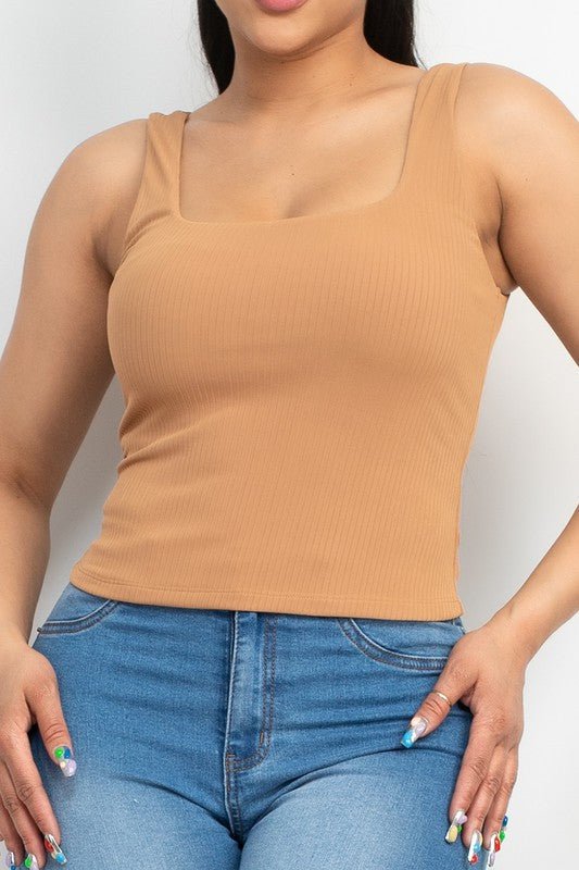 Nude Sand Ribbed Solid Tank Top - Offbeat Boutique