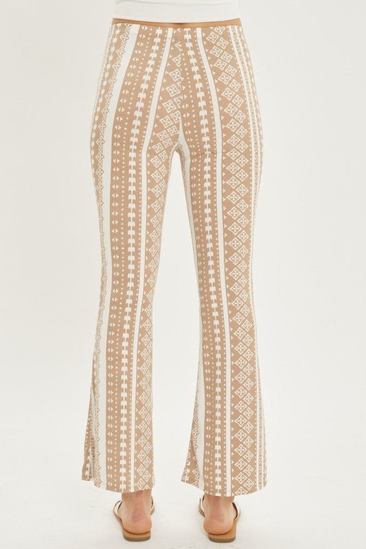 Taupe Geometric Flare Pants - Offbeat Boutique