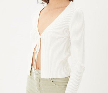 White Sweater Tie Top - Offbeat Boutique